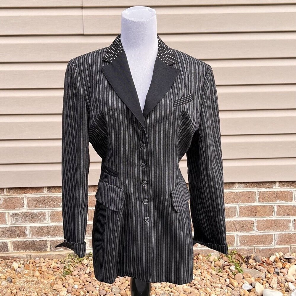 Tina Hagen VTG Wool Blazer Medium Artsy 4 Fabric Patterns Black Gray Silver Sz M - Picture 2 of 15